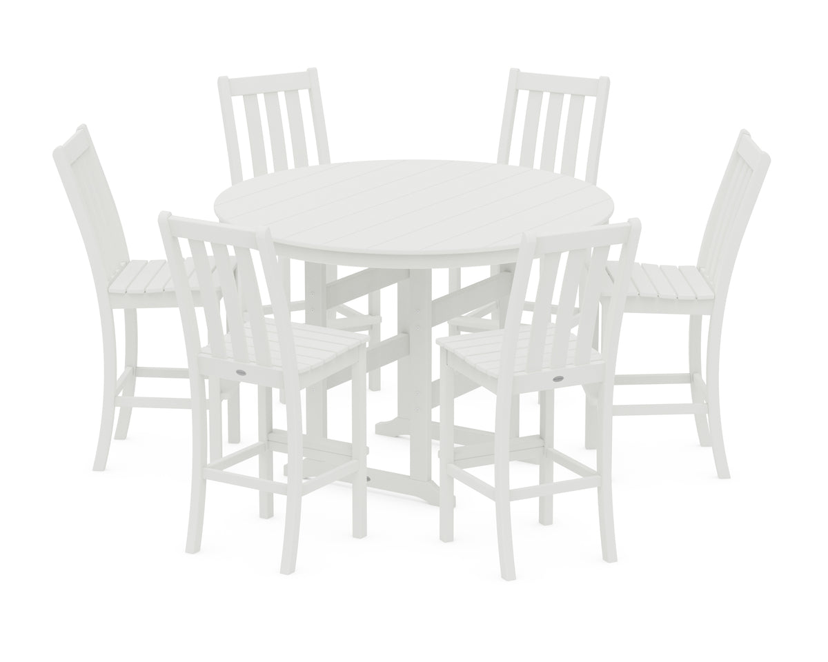 POLYWOOD Vineyard 7-Piece Side Chair Round Farmhouse Bar Set in Vintage White
