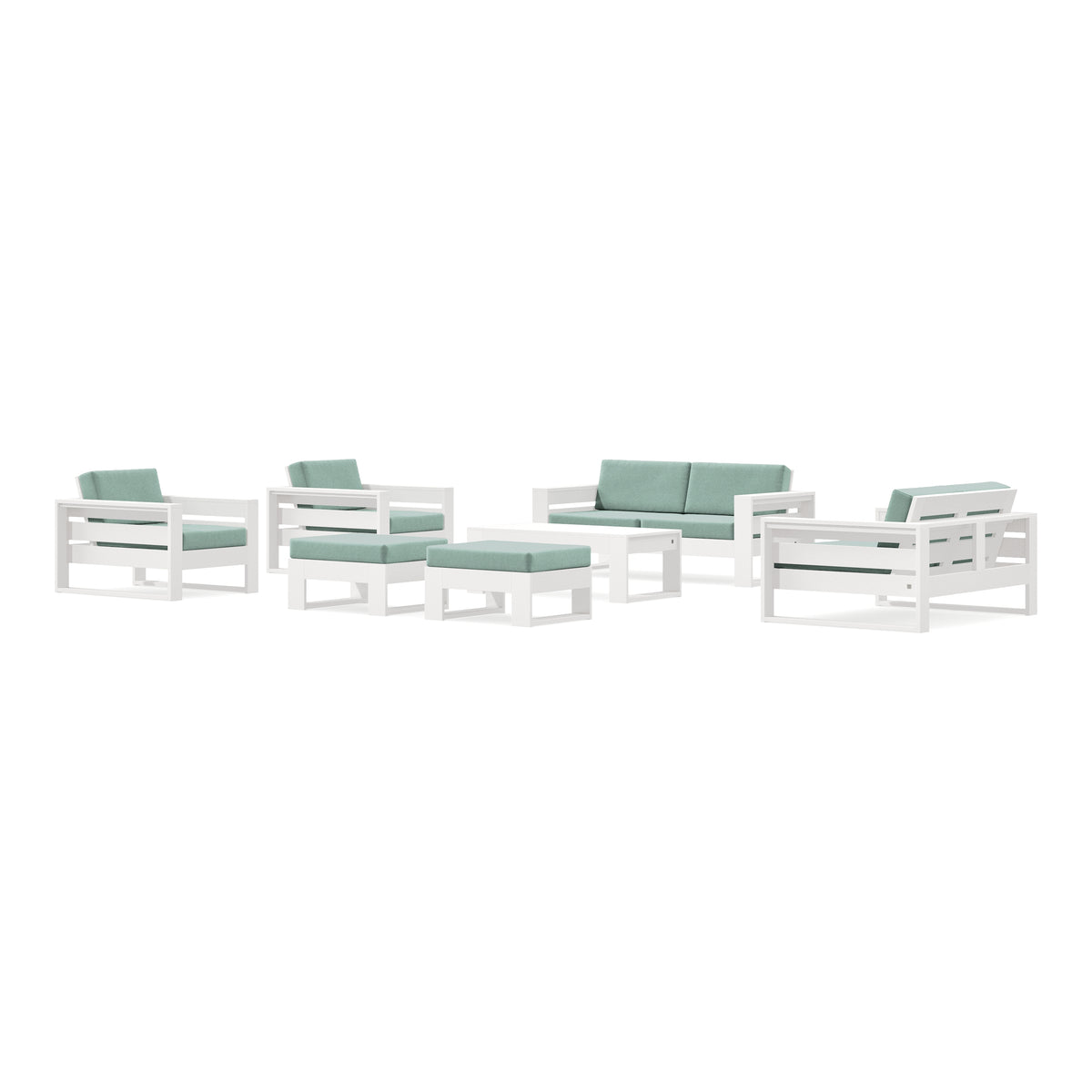 POLYWOOD PW Designer Series Latitude 7-Piece Lounge Loveseat Set in Vintage White / Glacier Spa