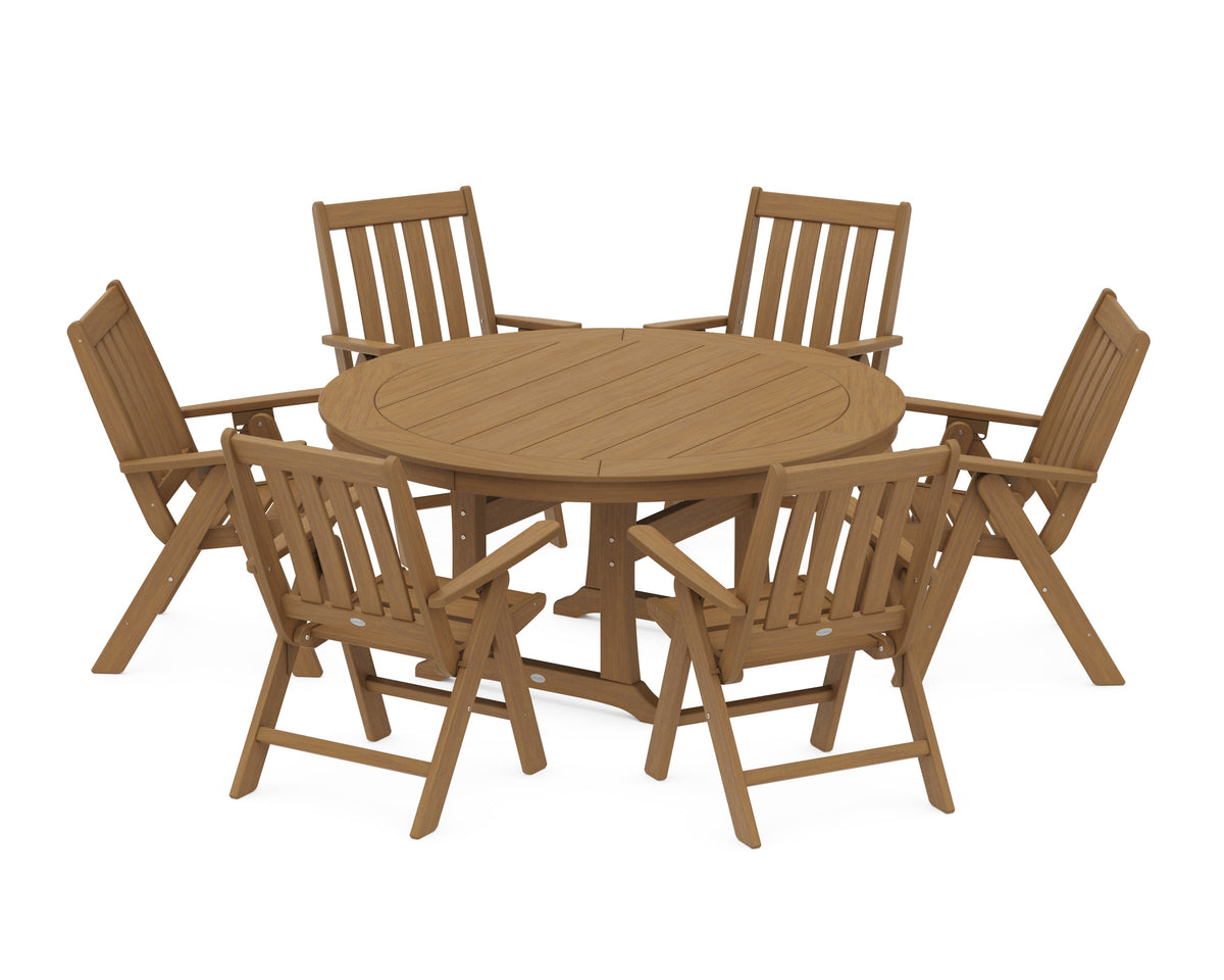 POLYWOOD Vineyard Folding 7-Piece Side Chair Round Dining Set in Natural