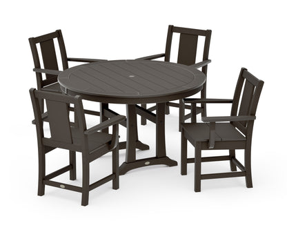 POLYWOOD Prairie 5-Piece Round Dining Set with Trestle Legs in Vintage Coffee