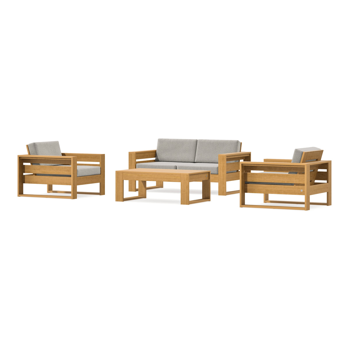 POLYWOOD PW Designer Series Latitude 4-Piece Lounge Loveseat Set in Natural / Weathered Tweed