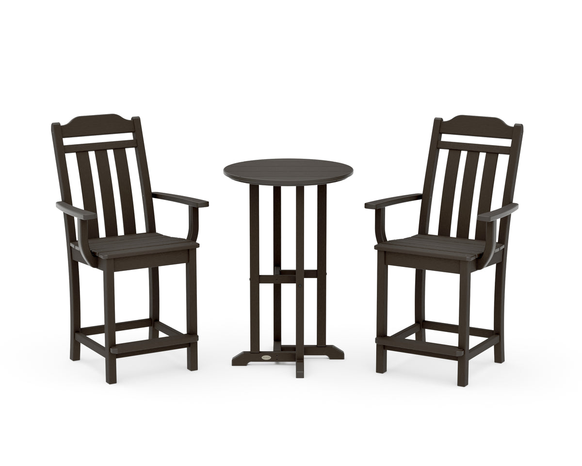POLYWOOD Country Living Cottage 3-Piece Farmhouse Bistro Counter Set in Vintage Coffee
