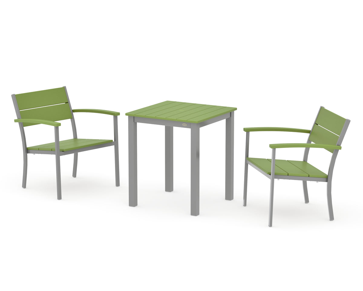 POLYWOOD Main Street 3-Piece Square Dining Set in Silver / Lime