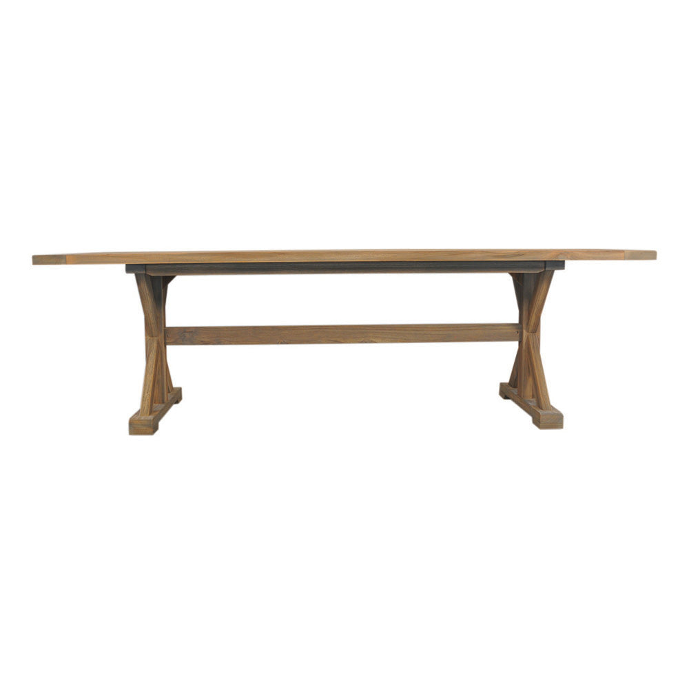 Lloyd Flanders Teak 99" Rectangular Trestle Base Dining Table, lifestyle photo 2