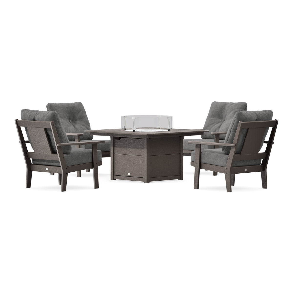 POLYWOOD Prairie 5-Piece Deep Seating Set with Fire Pit Table in Vintage Coffee