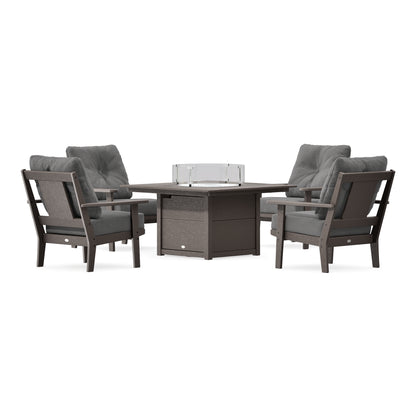 POLYWOOD Prairie 5-Piece Deep Seating Set with Fire Pit Table in Vintage Coffee