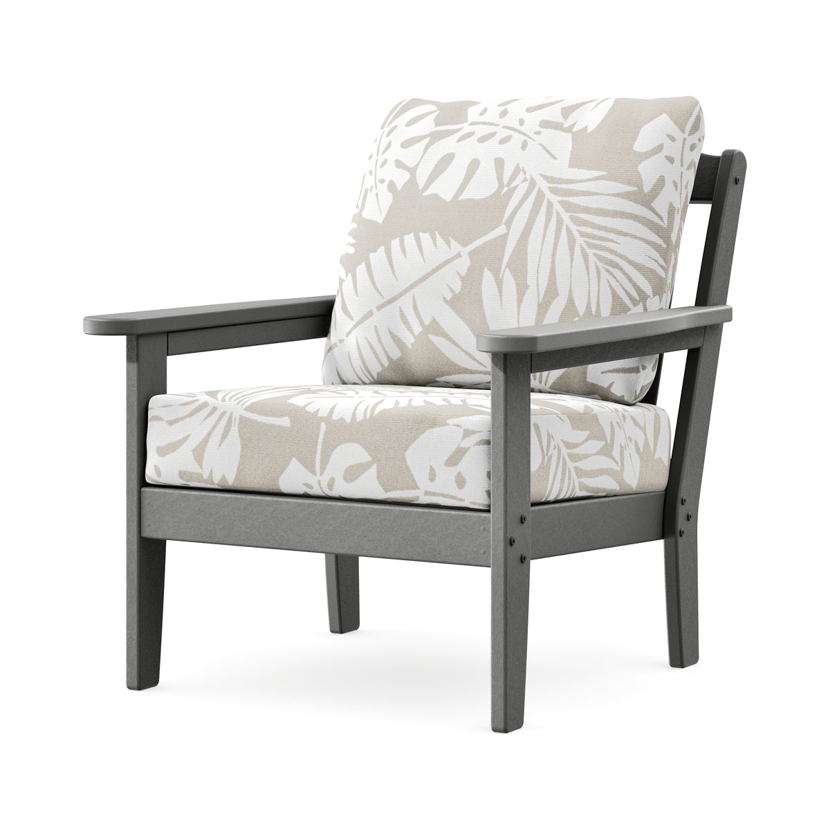 POLYWOOD Cottage Deep Seating Chair in Slate Grey / Leaf Dune Burlap