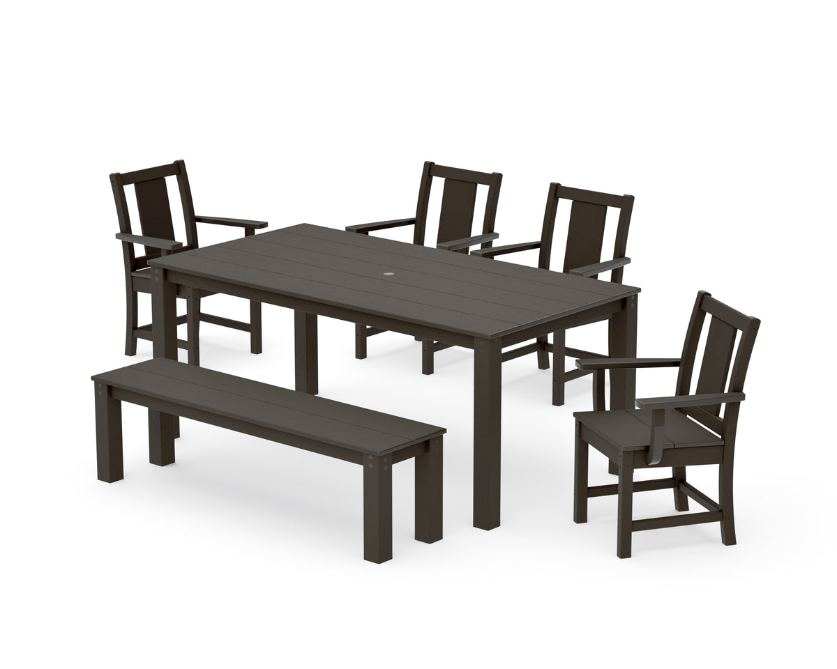 POLYWOOD Prairie 6-Piece Parsons Dining Set with Bench in Vintage Coffee