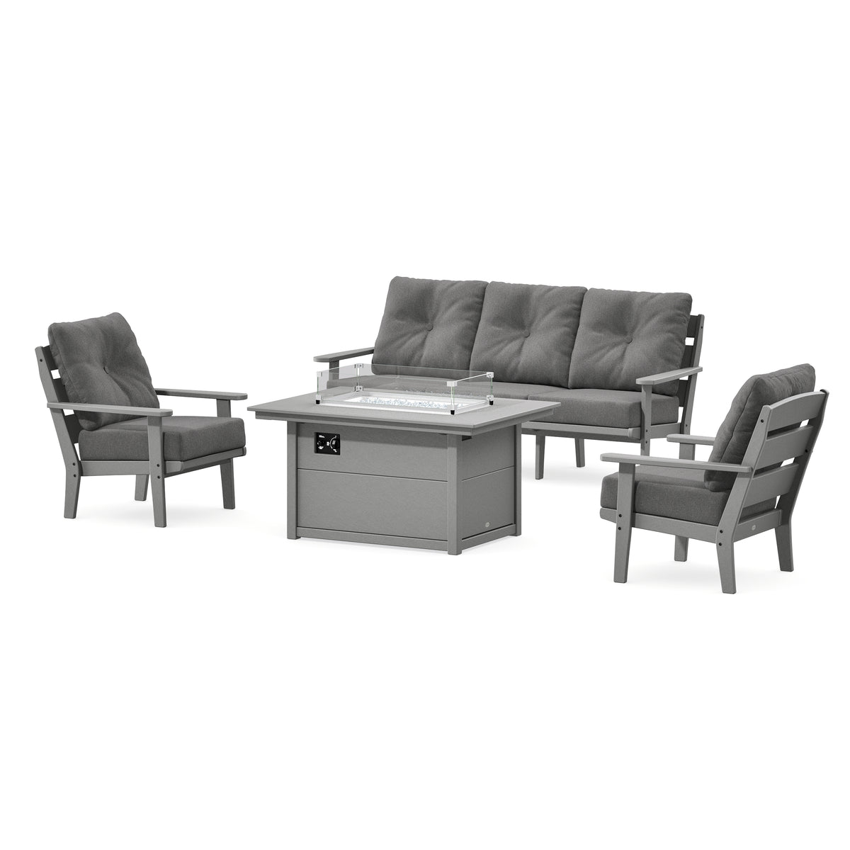 POLYWOOD Lakeside Deep Seating Fire Pit Table Set in Slate Grey