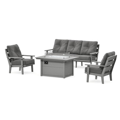 POLYWOOD Lakeside Deep Seating Fire Pit Table Set in Slate Grey