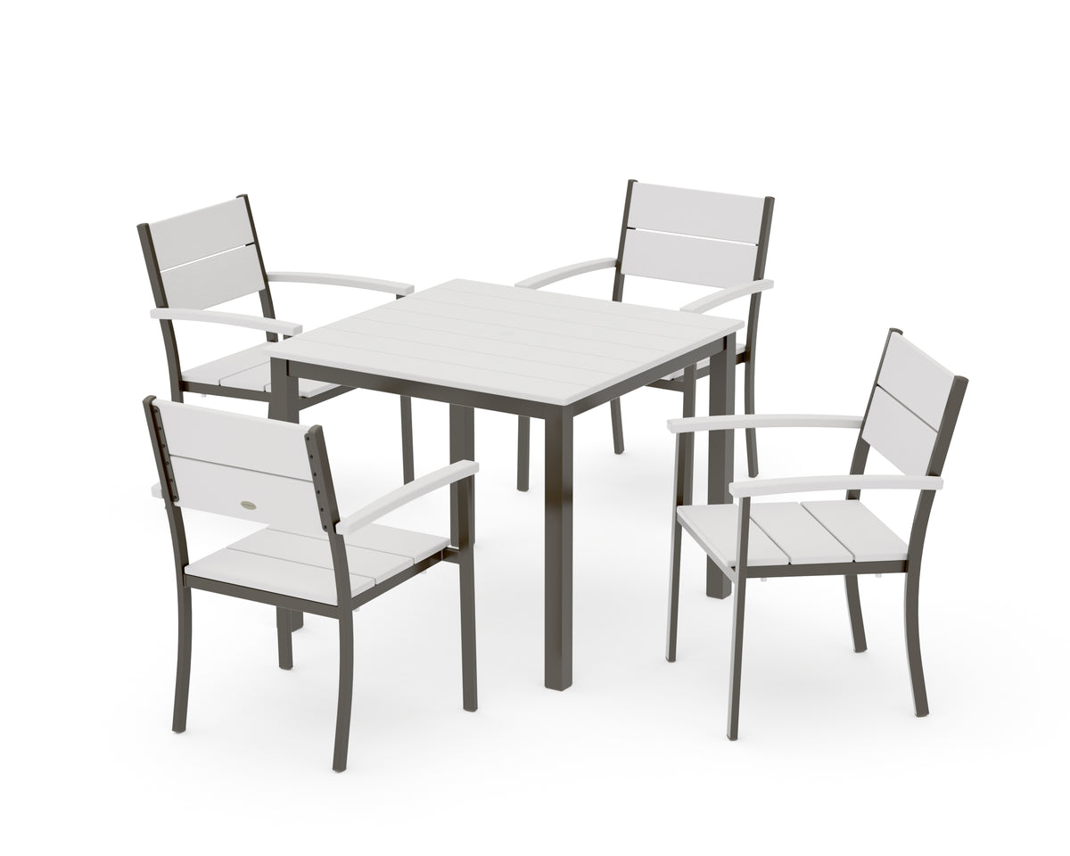 POLYWOOD Main Street 5-Piece Dining Set with Main Street 36" x 36" Dining Table in Bronze / Vintage White