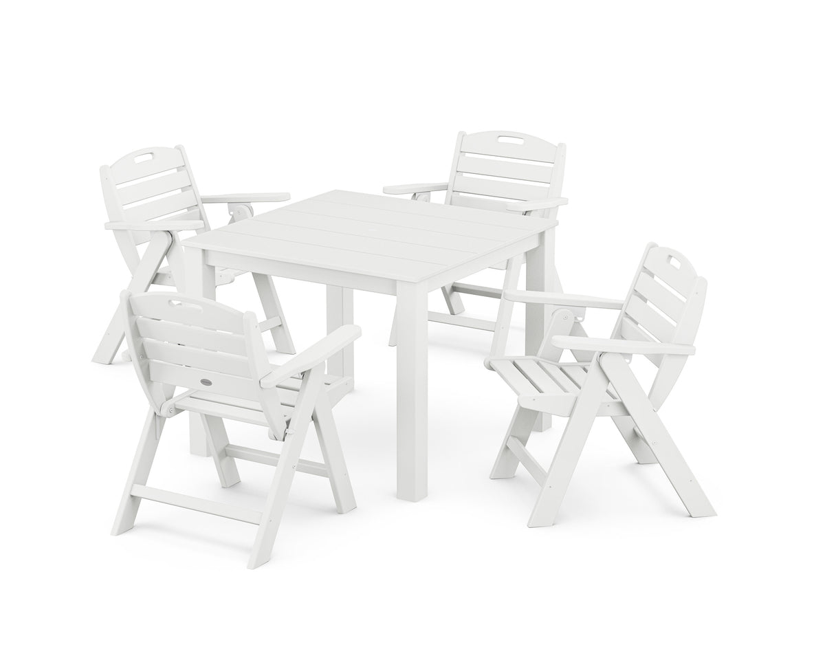 POLYWOOD Nautical Folding Lowback Chair 5-Piece Parsons Dining Set in White