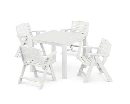 POLYWOOD Nautical Folding Lowback Chair 5-Piece Parsons Dining Set in White