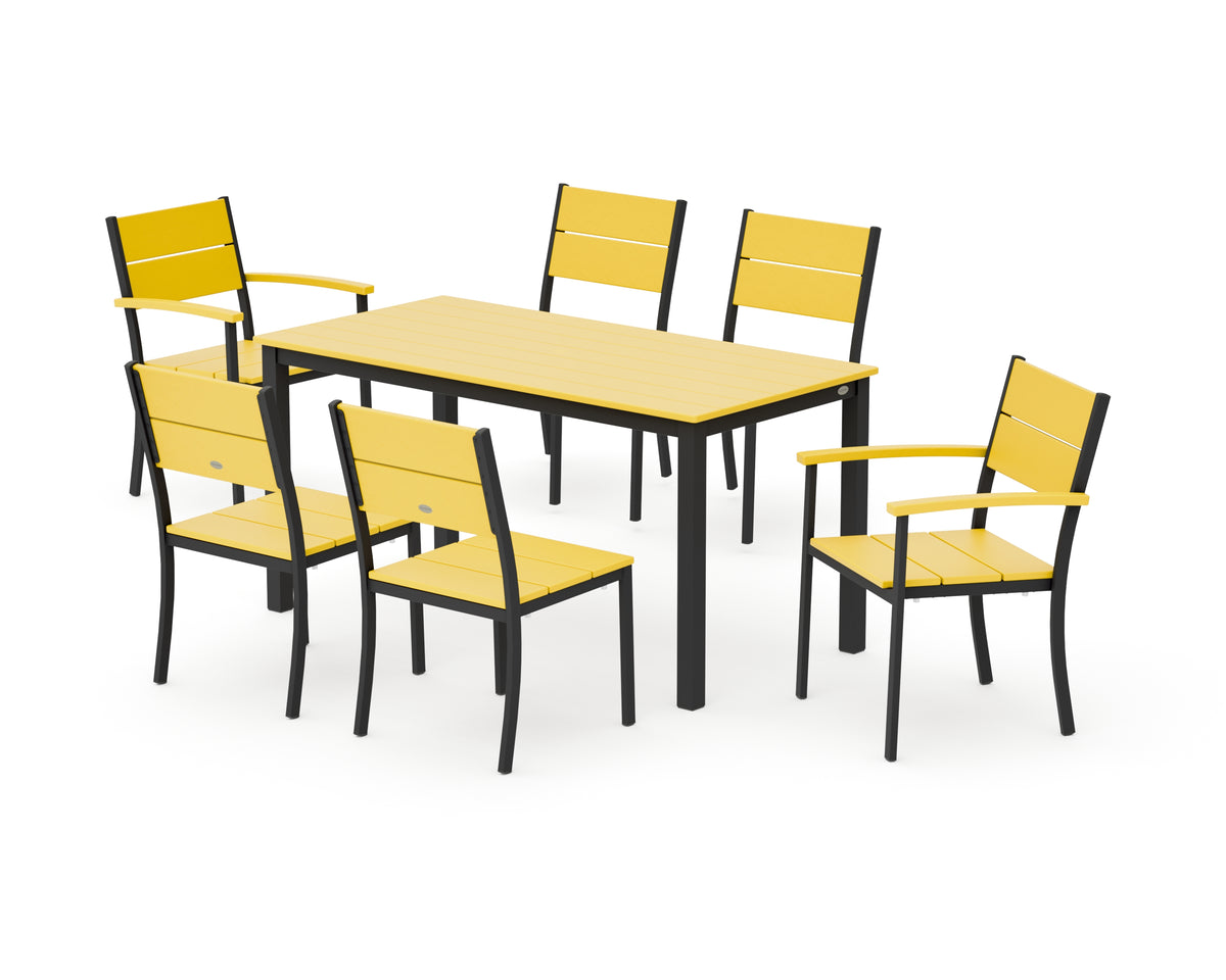 POLYWOOD Main Street 7-Piece Dining Set with Main Street 30 x 60 Dining Table in Black / Lemon