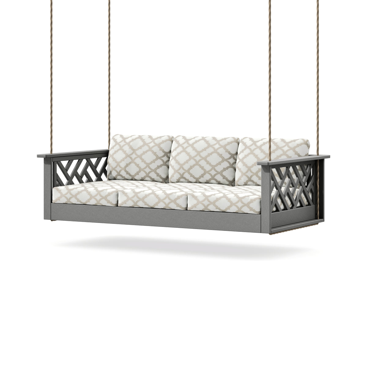 POLYWOOD Chippendale Daybed Swing in Slate Grey / Trellis Dune Burlap