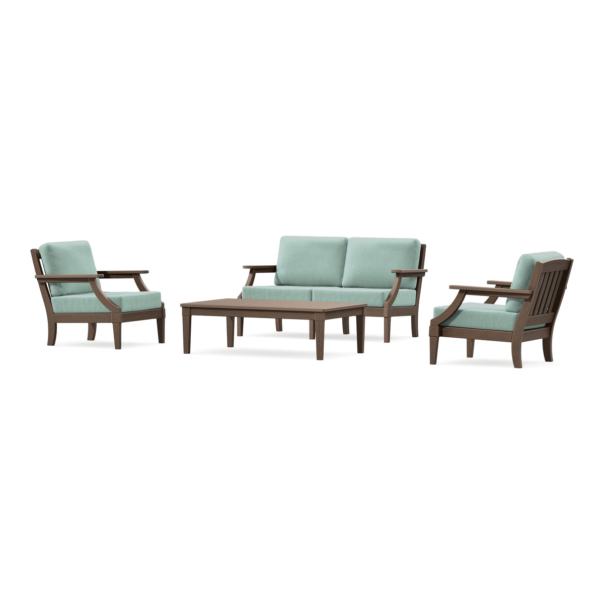POLYWOOD PW Designer Series Estate Lounge 4-Piece Loveseat Set in Kona / Glacier Spa