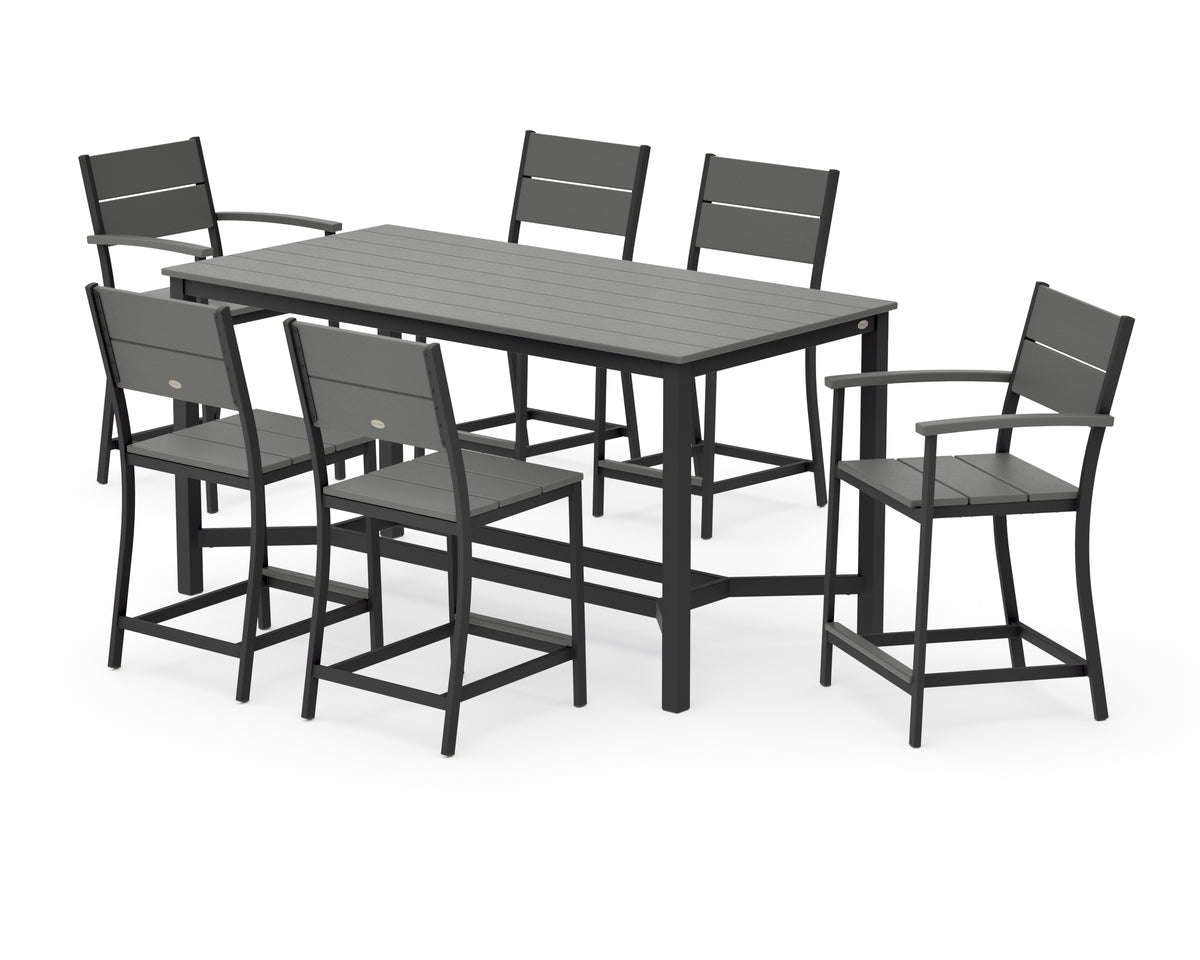 POLYWOOD Main Street 7-Piece Counter Set in Black / Slate Grey