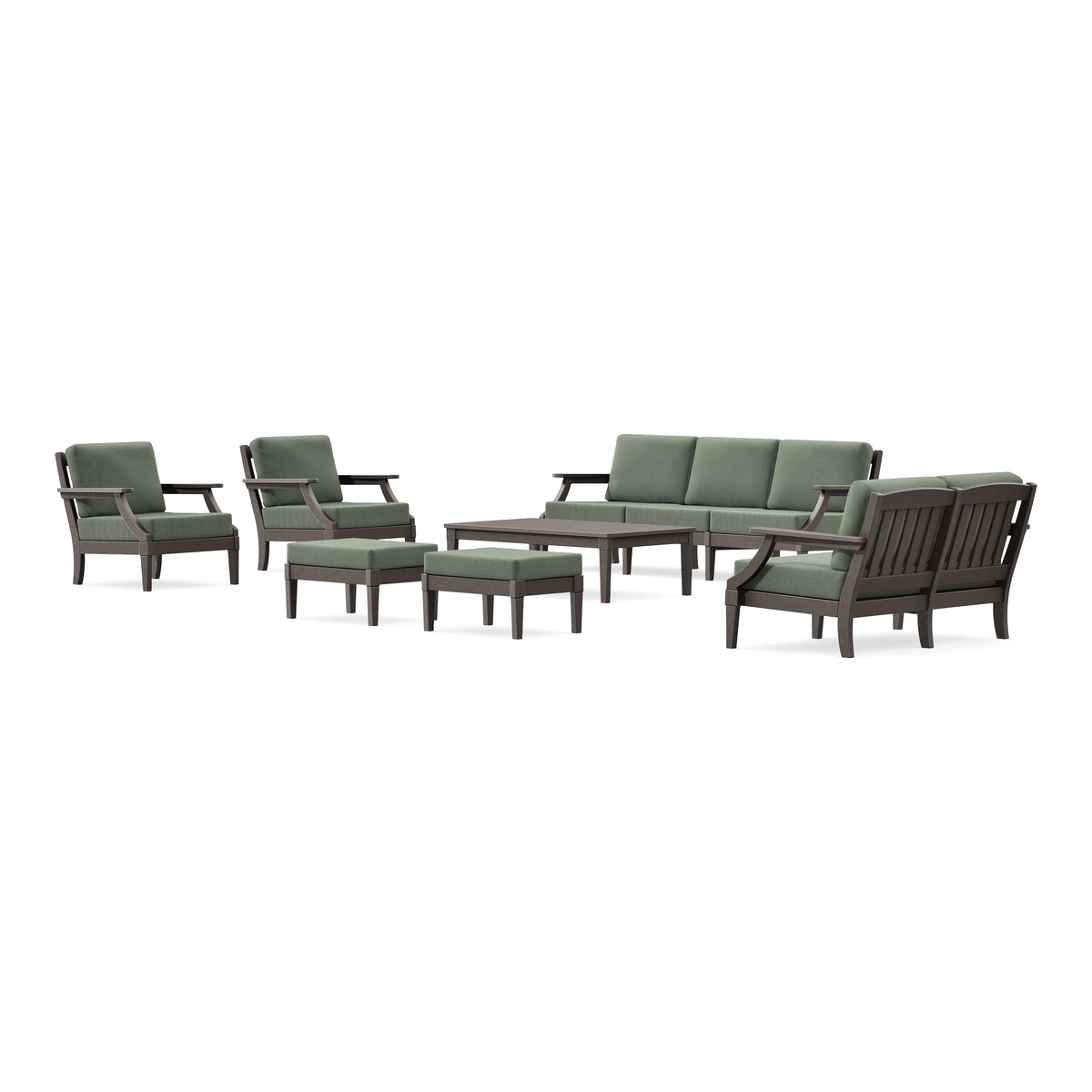 POLYWOOD PW Designer Series Estate 7-Piece Lounge Sofa Set in Vintage Coffee / Cast Sage