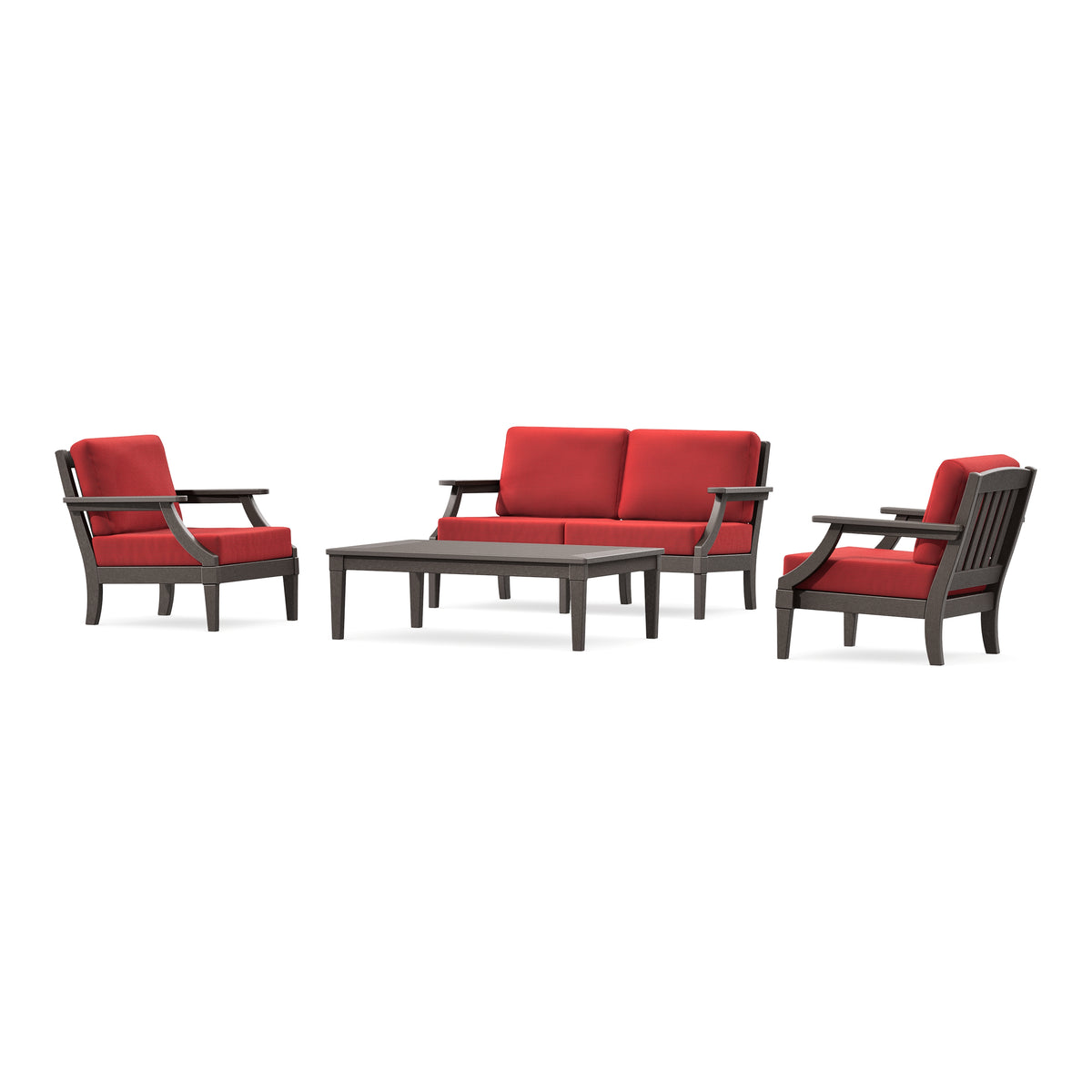 POLYWOOD PW Designer Series Estate Lounge 4-Piece Loveseat Set in Vintage Coffee / Crimson Linen