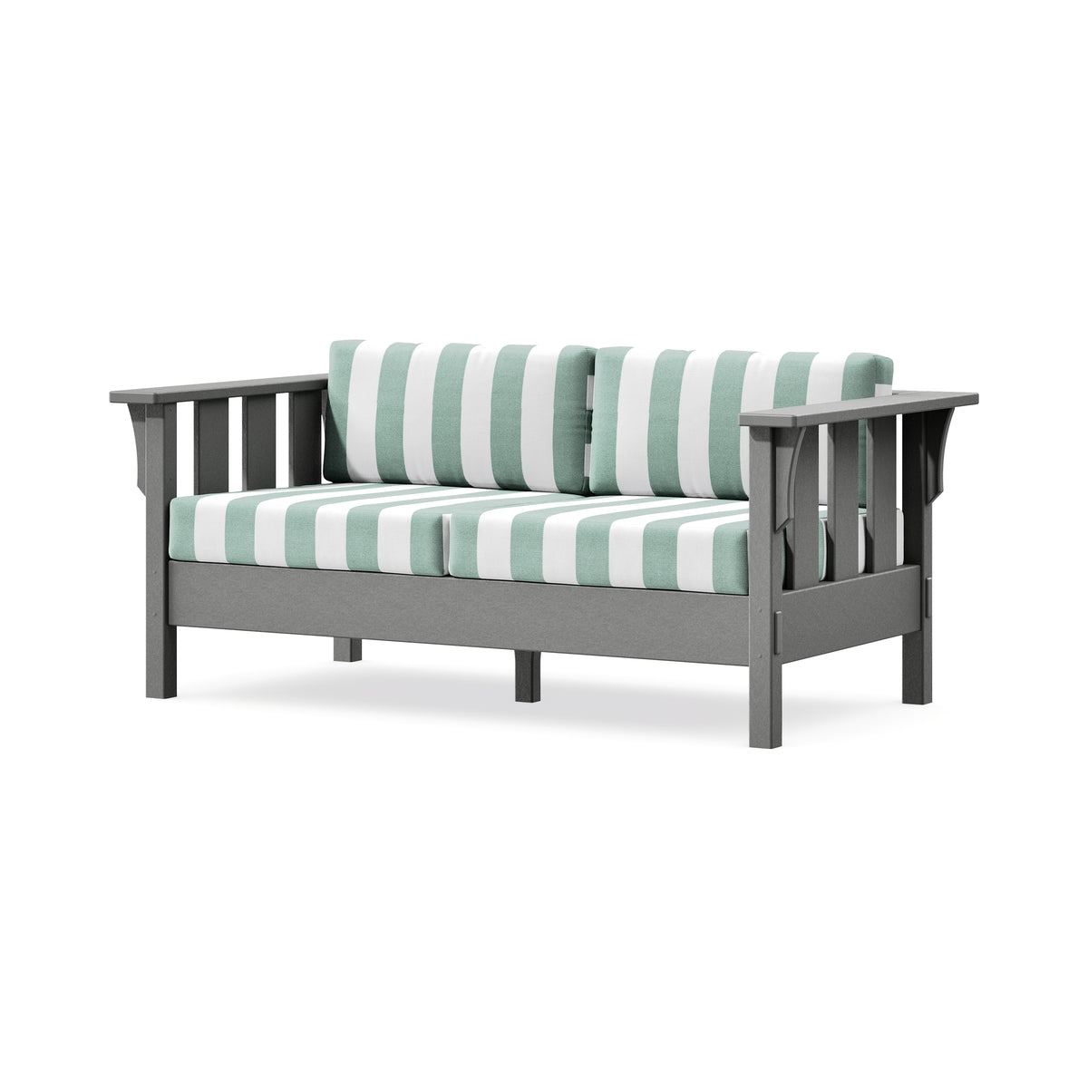 POLYWOOD Acadia Deep Seating Loveseat in Slate Grey / Cabana Stripe Glacier Spa