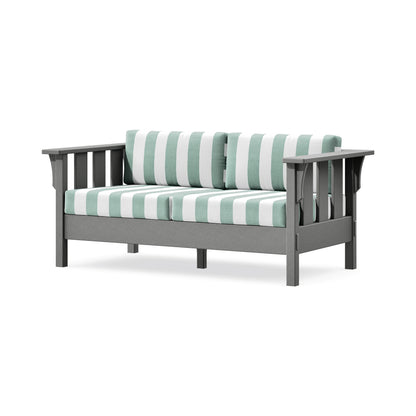 POLYWOOD Acadia Deep Seating Loveseat in Slate Grey / Cabana Stripe Glacier Spa