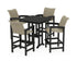 POLYWOOD Coastal Woven 5-Piece Bar Set with Trestle Legs in Black / Dune Grass