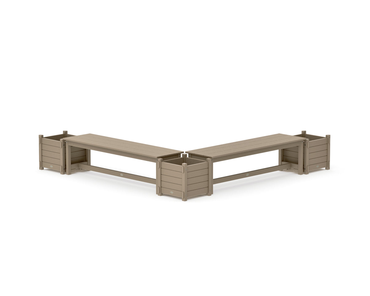 POLYWOOD 60" Nautical L-Shaped Planter Bench Corner Set in Vintage Sahara