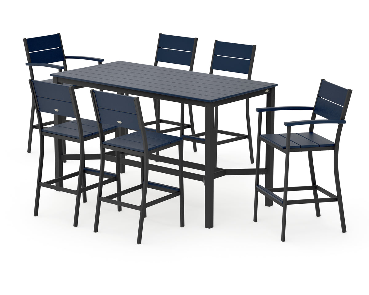 POLYWOOD Main Street 7-Piece Bar Set in Black / Navy