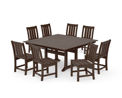 POLYWOOD Oxford Side Chair 9-Piece Square Farmhouse Dining Set with Trestle Legs in Kona