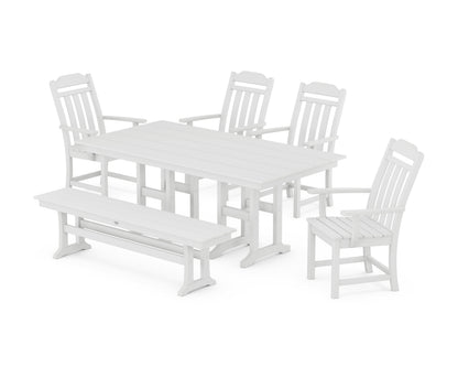 POLYWOOD Cottage 6-Piece Farmhouse Dining Set with Bench in White