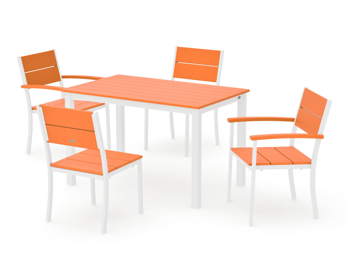 POLYWOOD Main Street 5-Piece Dining Set with Main Street 30 x 48 Dining Table in White / Tangerine