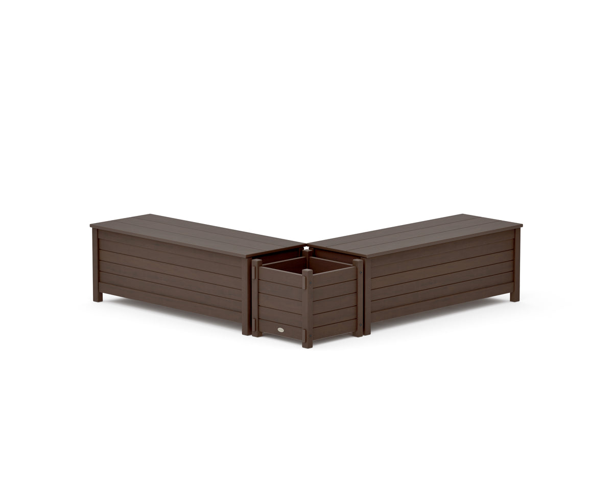 POLYWOOD 48" Nautical L-Shaped Planter Storage Bench Set in Kona