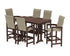 POLYWOOD Coastal Woven High-Back Arm Chair 7-Piece Farmhouse Bar Set with Trestle Legs in Mahogany / Dune Grass