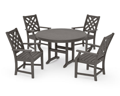 POLYWOOD Wovendale 5-Piece Round Farmhouse Dining Set in Driftwood