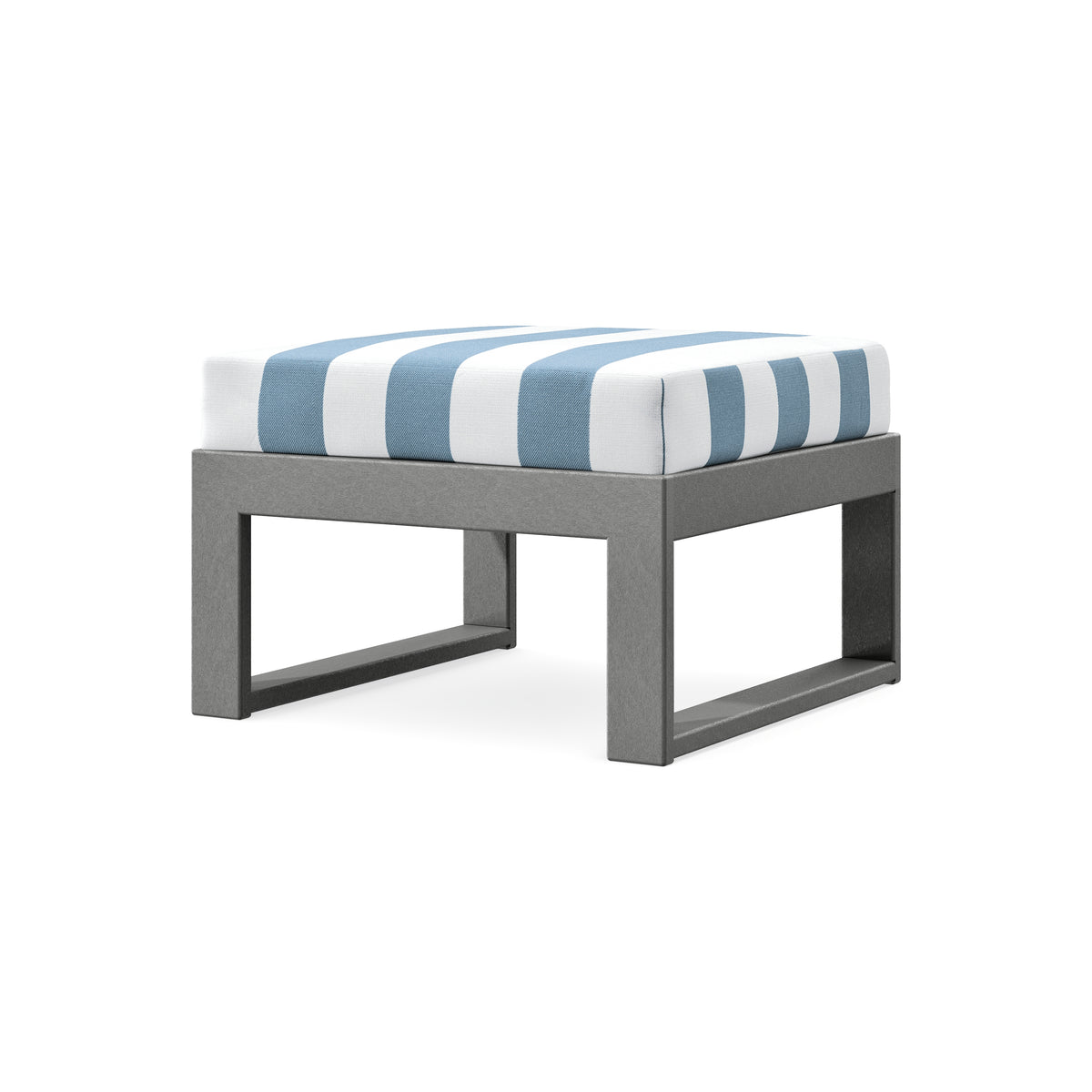 POLYWOOD Modular Ottoman - Modern in Slate Grey / Cabana Stripe Sky Blue