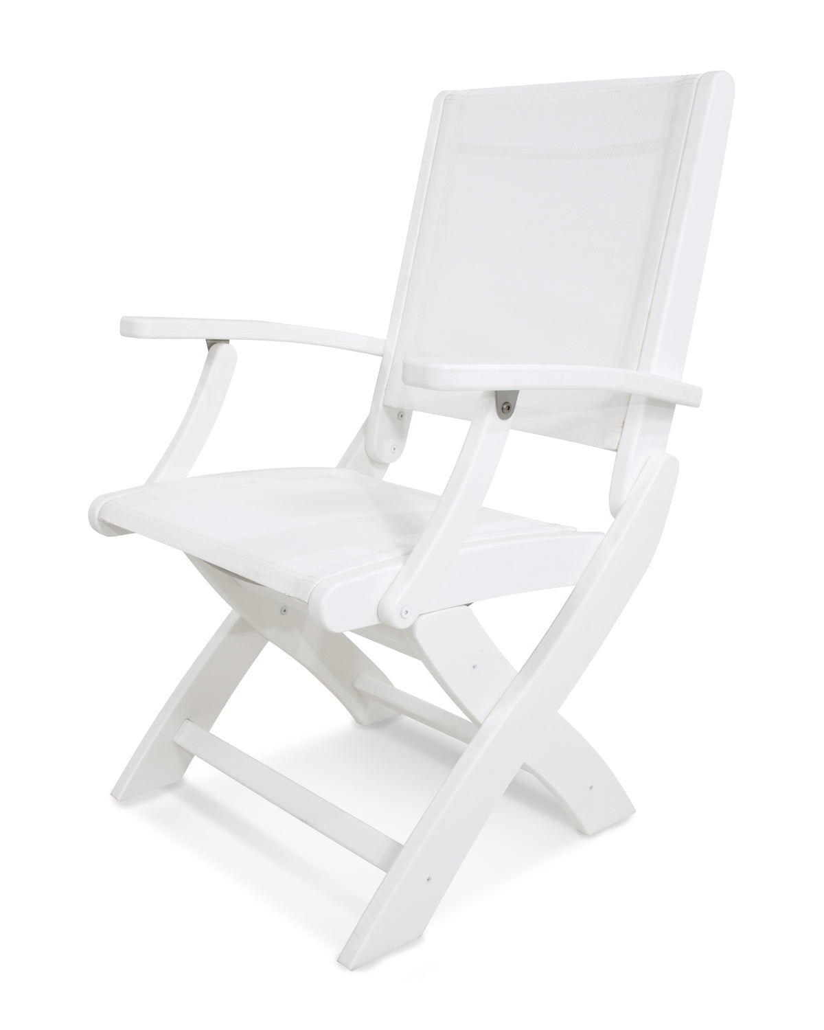 POLYWOOD Coastal Folding Chair in White with White arms and White sling