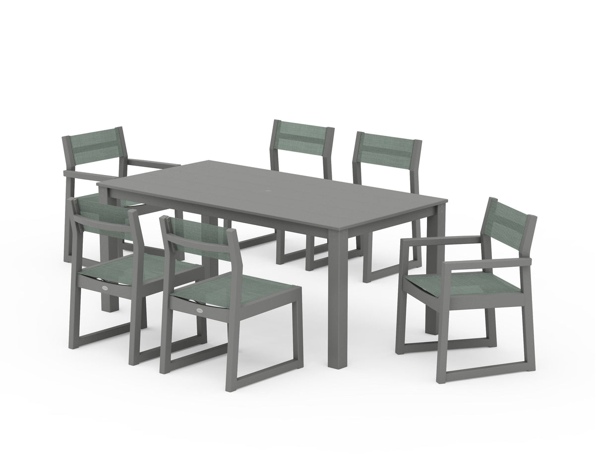 POLYWOOD EDGE Sling 7-Piece Parsons Dining Set in Slate Grey / Dupioni Sea Mist
