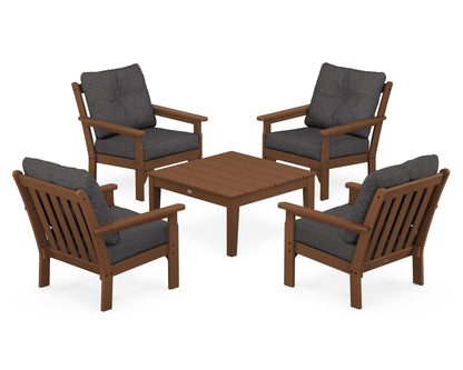 POLYWOOD Vineyard 5-Piece Deep Seating Conversation Set in Teak / Ash Charcoal