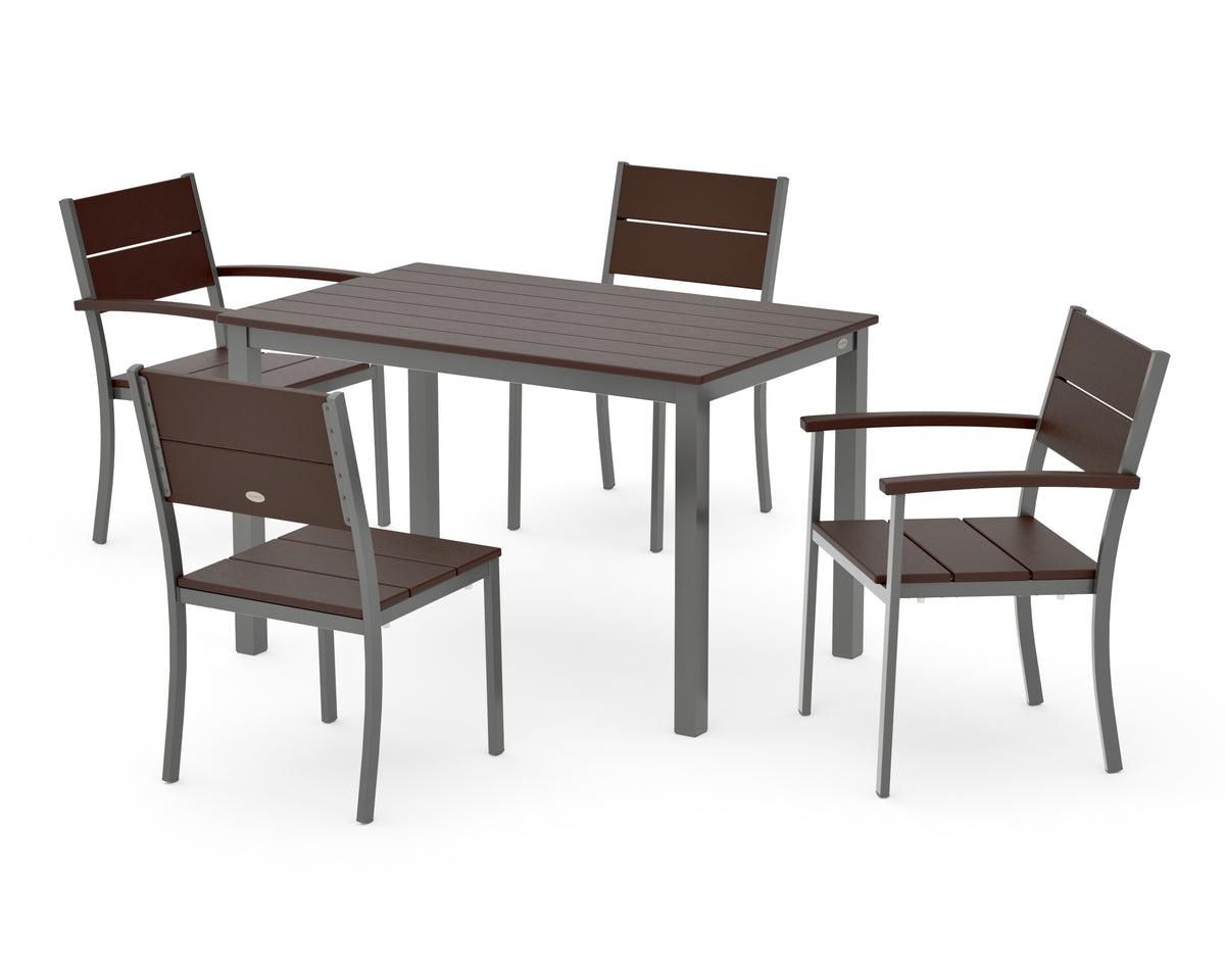 POLYWOOD Main Street 5-Piece Dining Set with Main Street 30 x 48 Dining Table in Charcoal / Mahogany