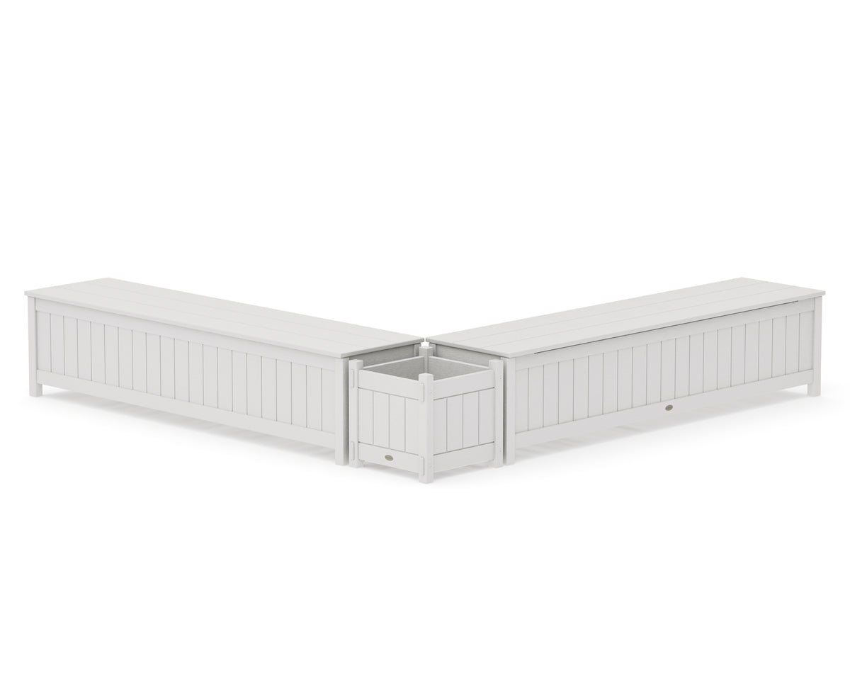 POLYWOOD 72" Vineyard L-Shaped Planter Storage Bench Set in Vintage White
