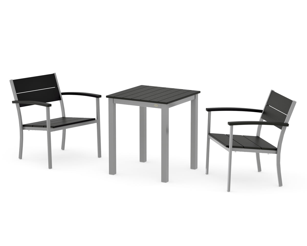 POLYWOOD Main Street 3-Piece Square Dining Set in Silver / Black