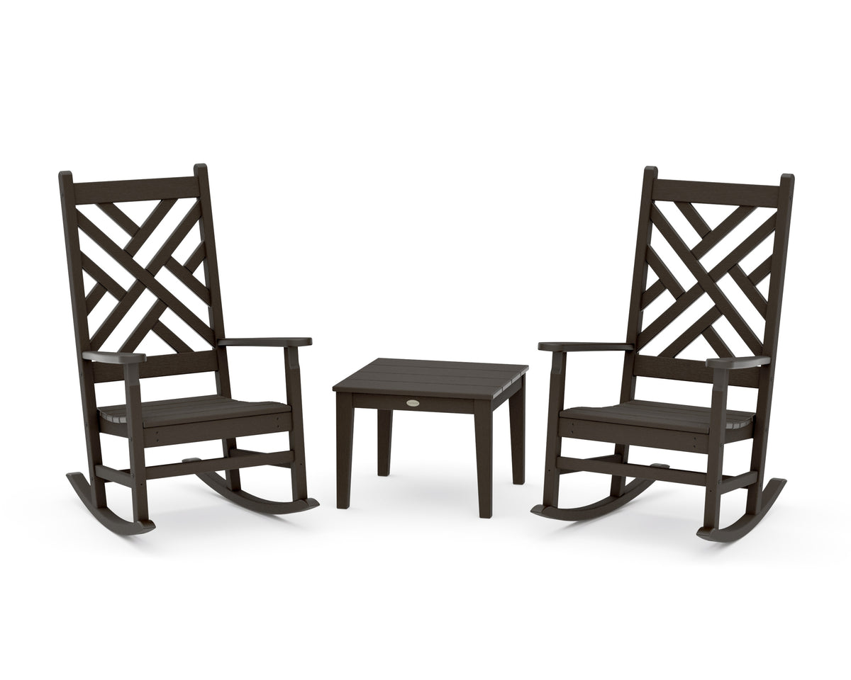 POLYWOOD Chippendale 3-Piece Rocking Chair Set in Vintage Coffee