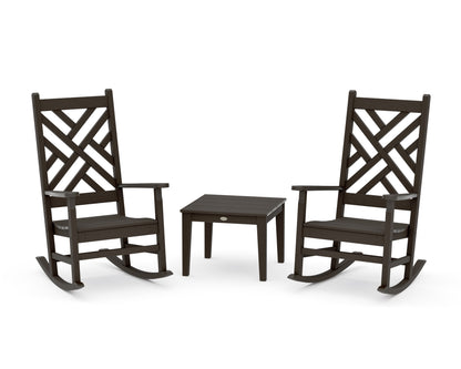 POLYWOOD Chippendale 3-Piece Rocking Chair Set in Vintage Coffee