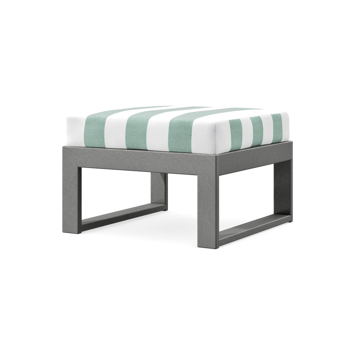 POLYWOOD Modular Ottoman - Modern in Slate Grey / Cabana Stripe Glacier Spa