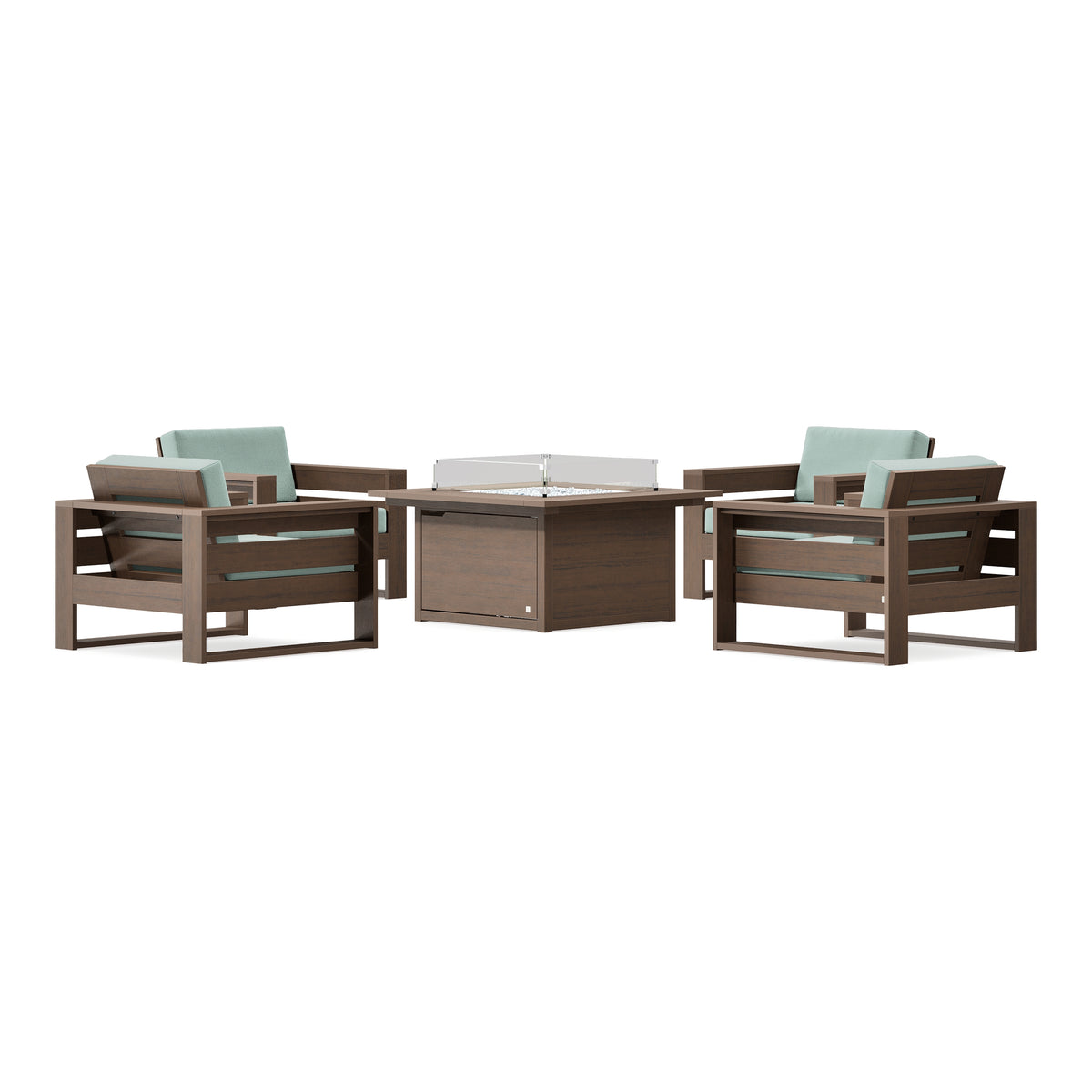 POLYWOOD PW Designer Series Latitude 5-Piece Lounge Fire Table Set in Kona / Spa