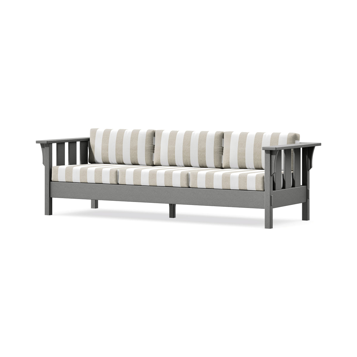 POLYWOOD Acadia Deep Seating Sofa in Slate Grey / Cabana Stripe Dune Burlap