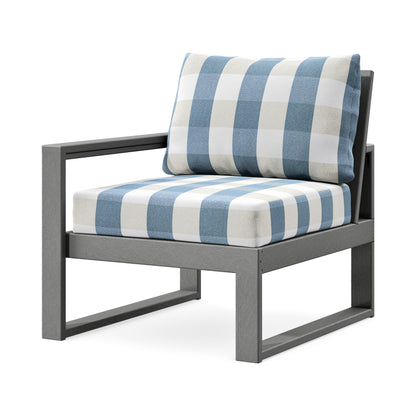 POLYWOOD EDGE Modular Left Arm Chair in Slate Grey / Buffalo Plaid Sky Blue