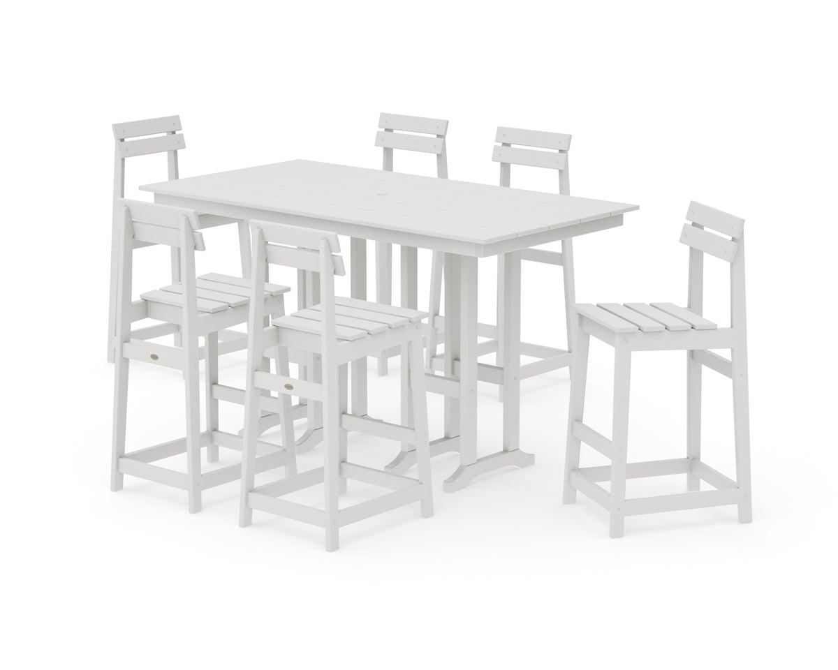 POLYWOOD Modern Studio Plaza Bar Chair 7-Piece Set in Vintage White