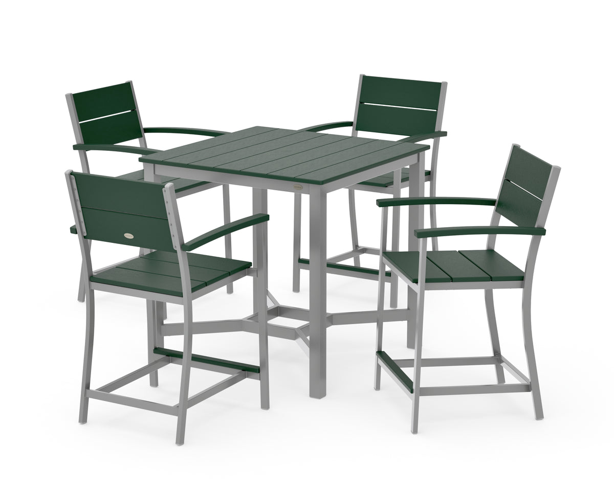 POLYWOOD Main Street 5-Piece Counter Set in Silver / Green