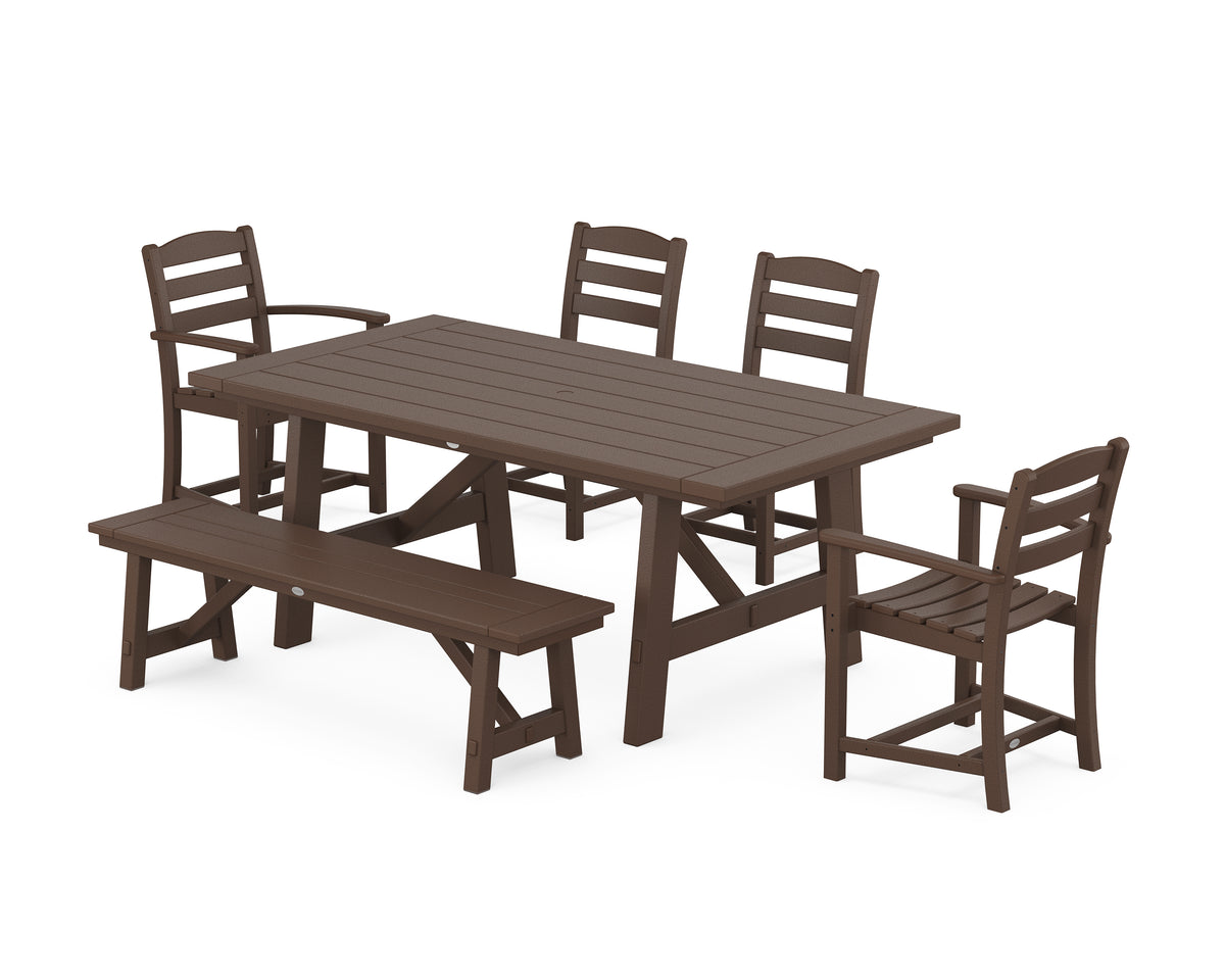 POLYWOOD La Casa Café 6-Piece Rustic Farmhouse Dining Set with Bench in Mahogany